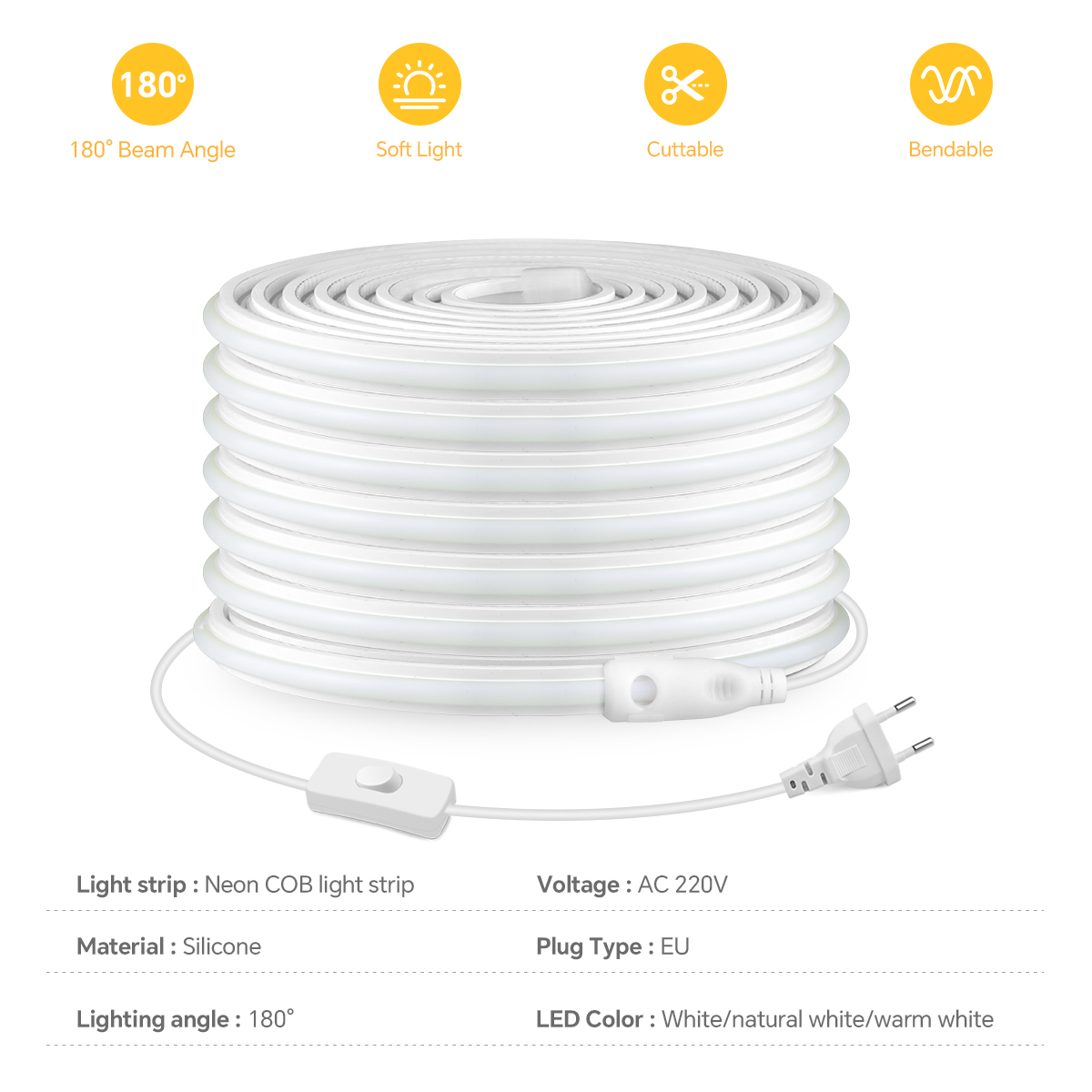 220V COB Led Strip High Densit - Power Switch Outdoor review and price